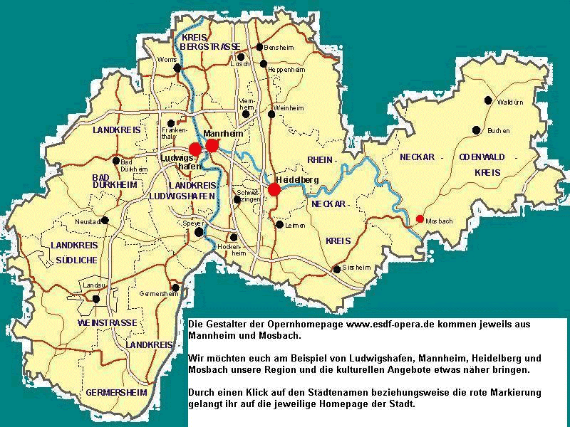 Lageplan von Mannheim und Mosbach